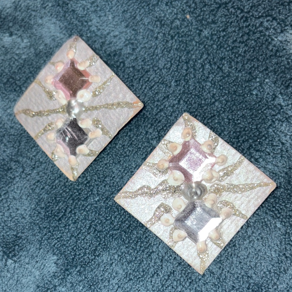 Geometric Pink and Silver Earrings